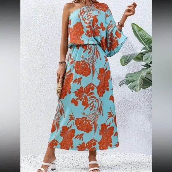 Boho Floral Print One Shoulder Maxi Dress - Picture 14 of 14